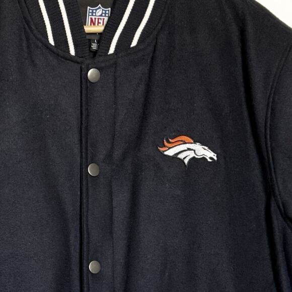 NFL Denver Broncos Wool Blend Varsity Bomber Jacket Navy Blue Mens Size L - Picture 3 of 7